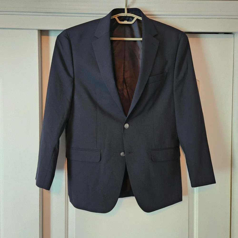 Michael Kors Sport Coat Blazer Mens 40 Navy Blue Silver Crest Buttons Two Button